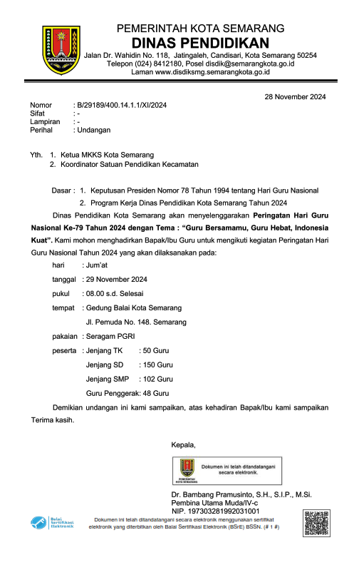 Undangan Peringatan Hari Guru Nasional Ke-79 Tahun 2024